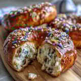 Soft and chewy birthday cake protein bagels bursting with vanilla flavor and rainbow sprinkles, perfect for a protein-packed celebratory treat.  