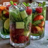 Festive customizable lemonade bar featuring citrus slices, berries, and mint for graduation celebrations.