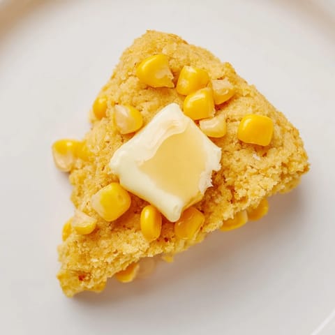 Stack of delicious corn flapjacks, seen with visible corn kernels, ideal for a hearty brunch.