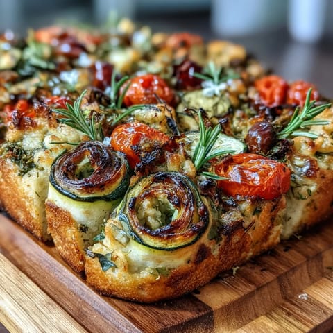 Baby in Bloom Herb Focaccia with Floral Veggie Art, a vibrant, garden-inspired bread topped with fresh herbs and colorful flower-shaped vegetables, perfect for spring gatherings.