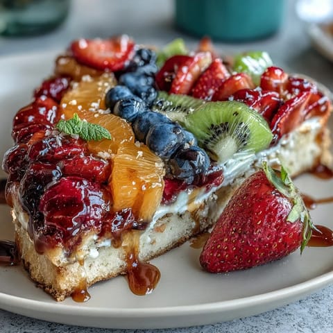 Sweet and chewy sugar cookie crust layered with smooth cream cheese frosting and an array of sliced strawberries, kiwi, and blueberries.  