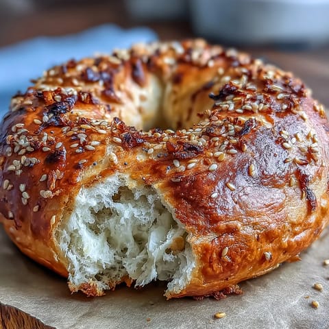 Golden, chewy 2-ingredient yogurt bagels with a soft interior, baked until perfectly golden brown and ready for breakfast.