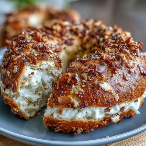 Soft, chewy Greek yogurt bagels topped with savory everything seasoning, perfect for a wholesome breakfast or snack.  