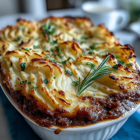 Savory ground lamb and vegetables topped with golden cauliflower mash in this lighter, gluten-free take on classic Shepherd's Pie.