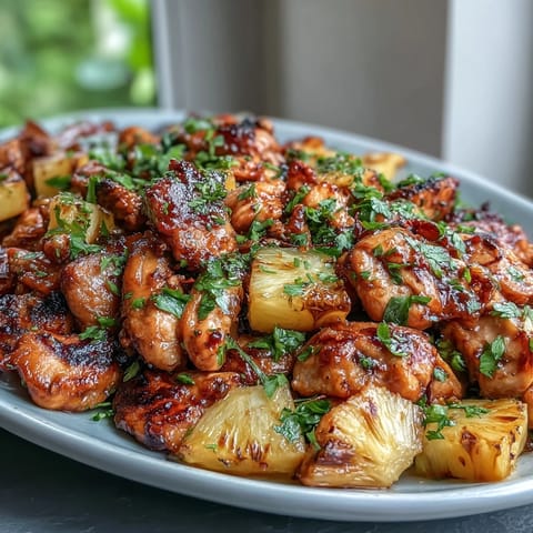 Vibrant sweet and sour chicken pineapple skillet with sautéed vegetables and golden-browned chicken in a tangy, sticky sauce.  
