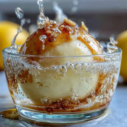 A bubbly Limoncello Sorbet Float with sparkling water, topped with fresh lemon zest and mint.