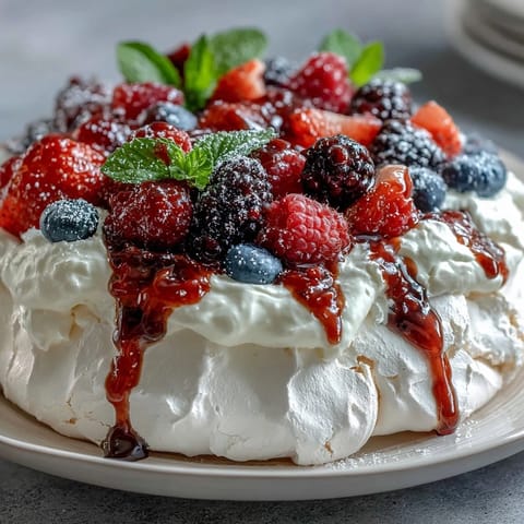 Pavlova with Fresh Berries Cream