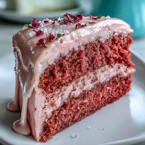 Veiled in swirling rosé buttercream, this Bridal Shower Rosé Velvet Cake gleams.