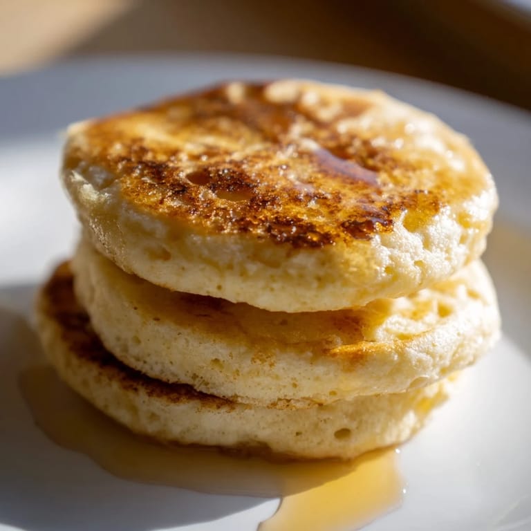A stack of warm cottage cheese pancakes, with visible soft cooked edges, ready to be served.