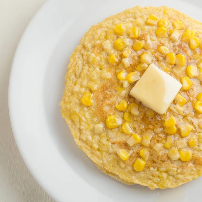 Crisp edges and delightful texture of freshly made corn flapjacks promise a sweet corn flavor experience.