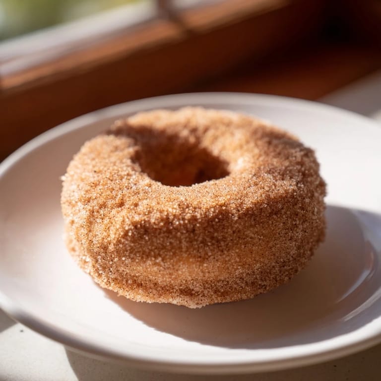 A close-up shot of warm, delicious apple cider donuts coated in glistening cinnamon sugar.