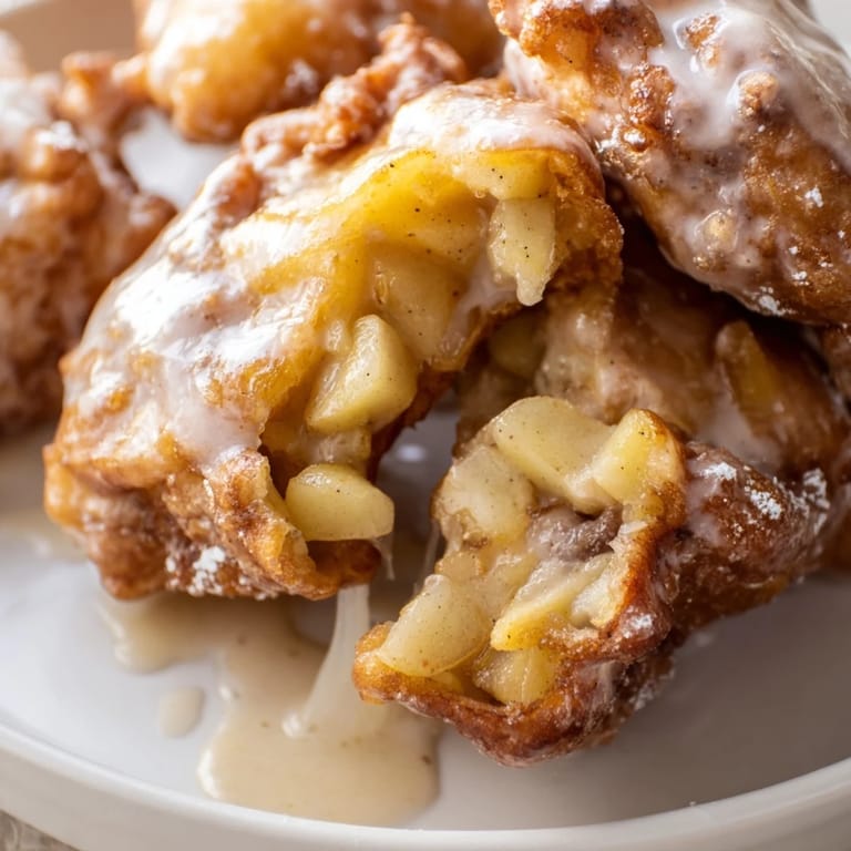 Freshly fried Apple Fritters, featuring tender apple pieces inside a fluffy, cinnamon-spiced batter, ready to eat.