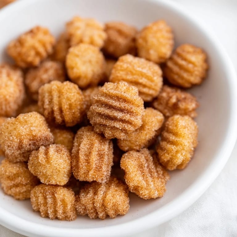 Bite-sized churro bites glistening with cinnamon sugar, perfect for a sweet, shareable dessert that's easy to enjoy.