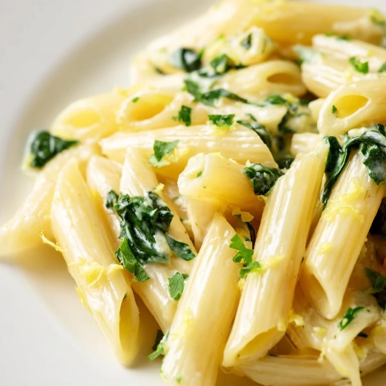 Close-up of Creamy Feta Spinach Pasta twirled on a fork, showing velvety sauce texture.