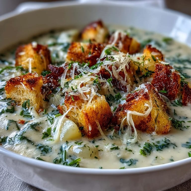 A bowl of Garlic and Herb Soup garnished with fresh parsley and chives, steam rising for a cozy, comforting meal.
