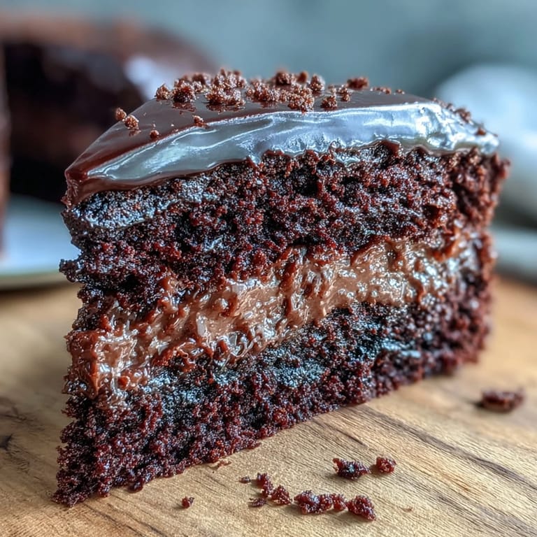 Cooling homemade Easy Chocolate Fudge Cake on a wire rack, smooth chocolate icing being spread with a palette knife.