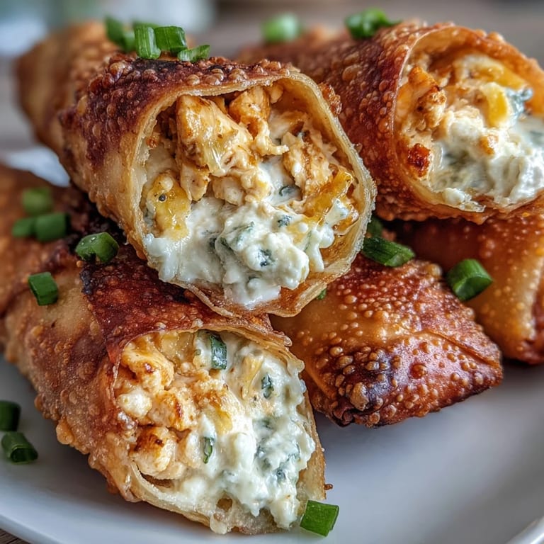 Freshly baked Buffalo Chicken Dip Egg Rolls with crunchy wrappers, gooey cheese, and a zesty celery side for dipping.