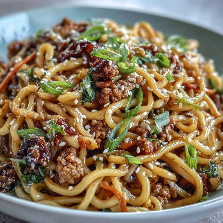 Quick Korean Turkey Fried Noodles stir-fry with ground turkey, fresh vegetables, and bouncy noodles.