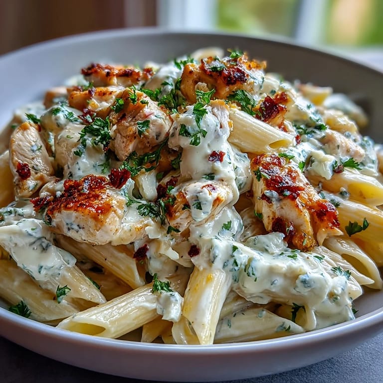 Fork twisting through creamy Lemon Feta Chicken Pasta with melted Parmesan and crumbled feta on a rustic plate.
