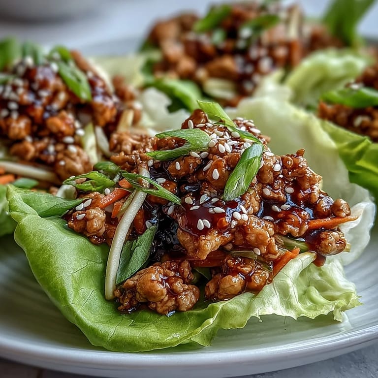 Ground turkey, shredded carrots, and cabbage tossed in ginger-soy sauce fill romaine leaves for fresh Turkey Potsticker Stir-Fry Lettuce Wraps.