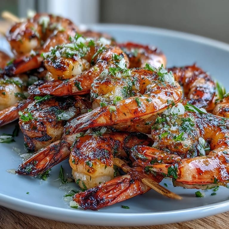 Juicy grilled shrimp skewers infused with lemon and fresh herbs, perfect for a light and healthy Mediterranean-inspired meal.