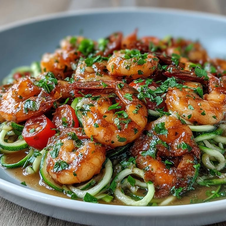 Light and flavorful shrimp scampi with spiralized zucchini, tossed in a fragrant garlic and lemon butter sauce.  