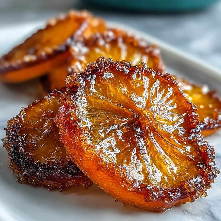 Vibrant candied orange rounds, translucent and sugared, ideal for garnishing romantic cocktails and desserts.  