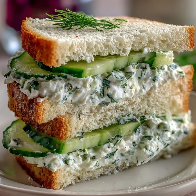 A close up view of fresh cucumber slices being layered onto soft bread with herbed cream cheese spread for afternoon tea sandwiches.