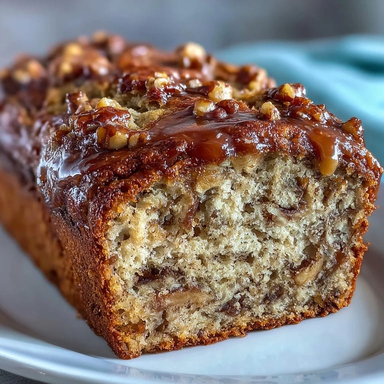 3. Freshly baked sourdough discard banana bread with a crisp caramelized crust and nutty walnut chunks throughout.