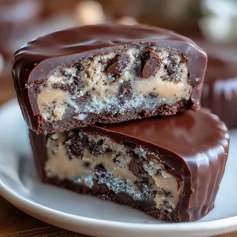 Indulgent peanut butter cups stuffed with rich, eggless cookie dough and coated in smooth milk chocolate.  