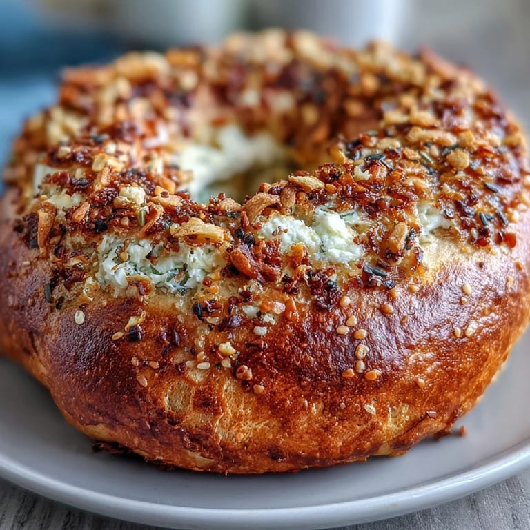 Delicious Greek yogurt bagels generously sprinkled with everything seasoning, ideal for a quick and tasty morning treat.