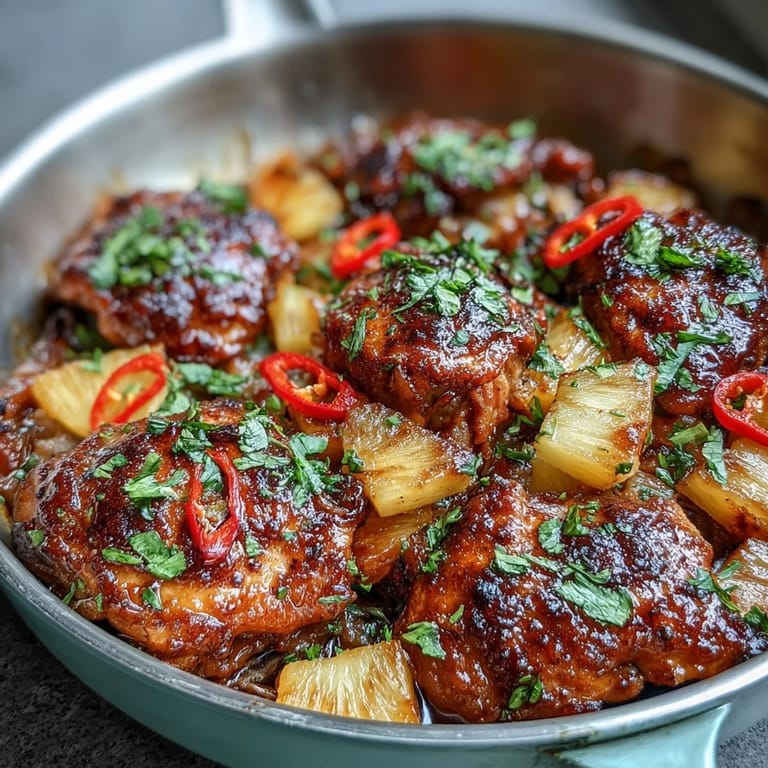 Vibrant One-Pan Chicken Pineapple Coconut Curry with aromatic spices, bell peppers, and fresh cilantro garnish.