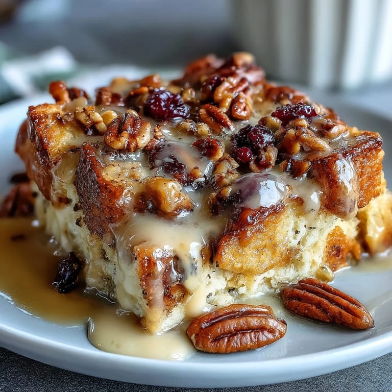 A luscious blueberry French toast bake, golden and puffy from the oven, with a buttery cinnamon streusel topping.