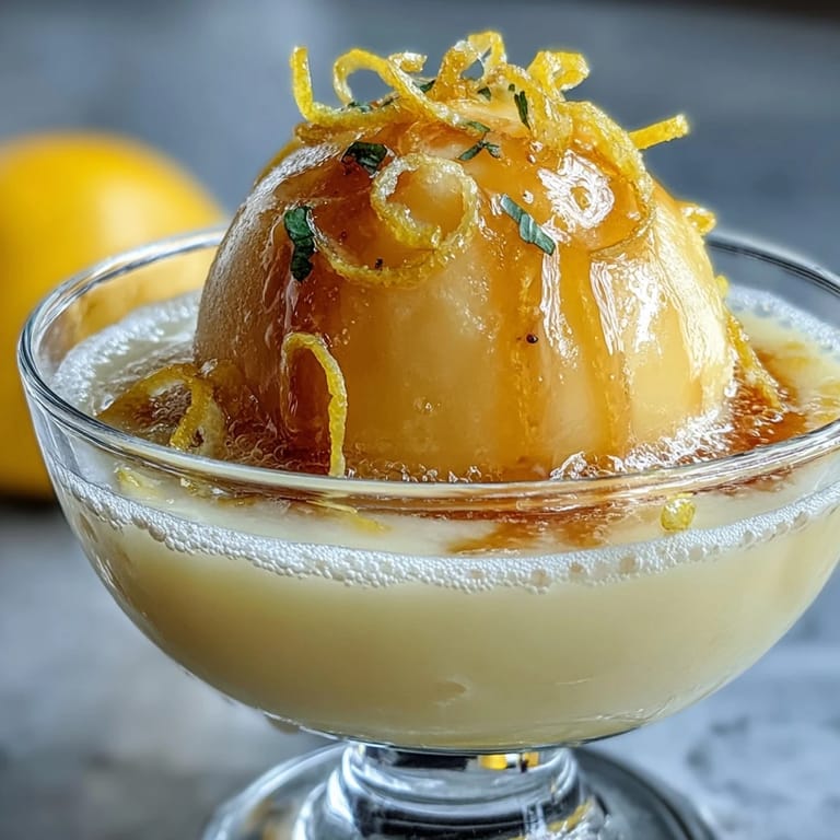 Sparkling Limoncello Sorbet Float with lemon sorbet, chilled Limoncello, and effervescent water in a frosted glass.