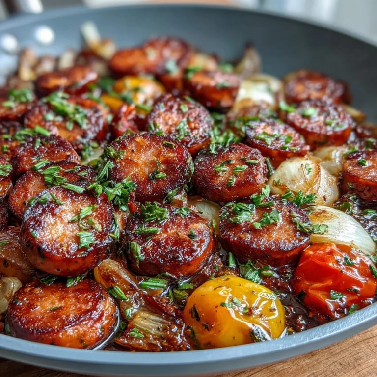 Sheet Pan Sausage and Peppers: one-pan meal of sizzling sausages and tender roasted vegetables, perfect for busy weeknights.  