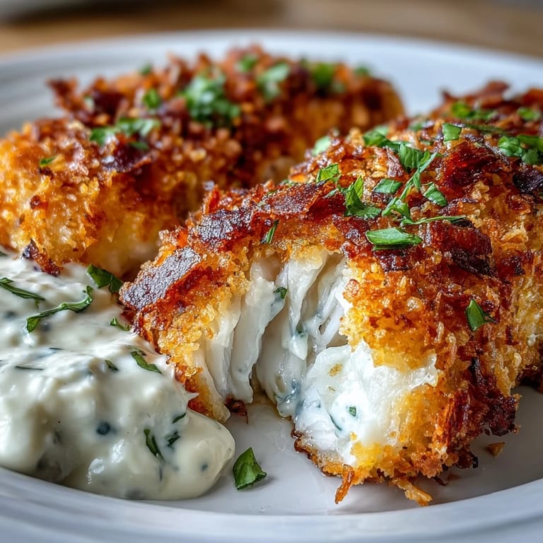 Soul food classic: golden fried catfish with crunchy cornmeal coating, served hot with a creamy, spicy remoulade sauce on the side.