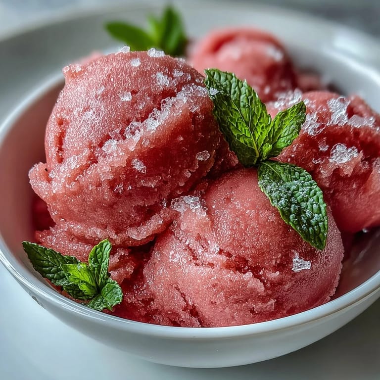 Bright, frosty Watermelon Sorbet (3 Ingredients) bursting with sweet, summery flavor.