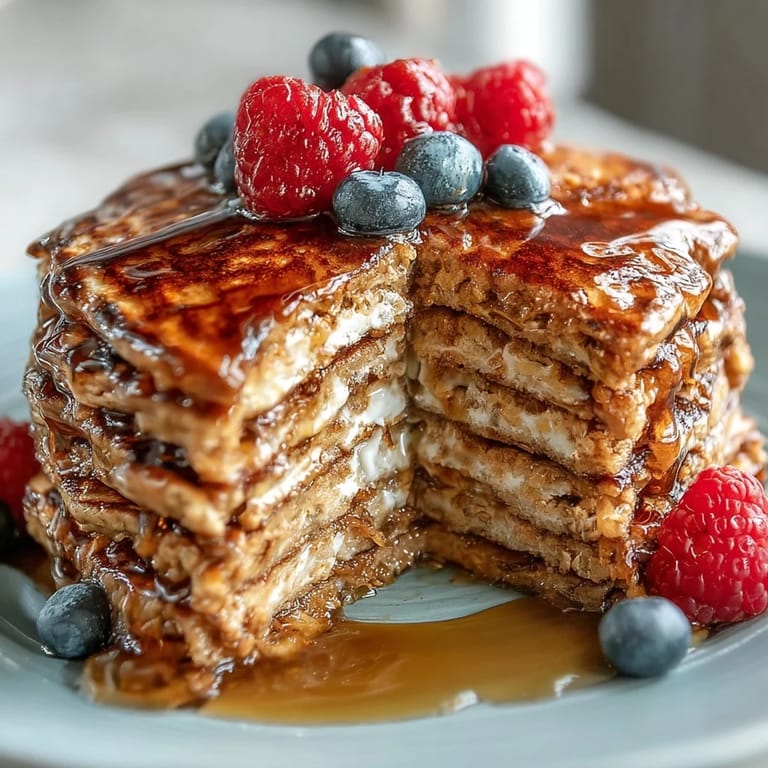 Close-up of warm High Fiber Protein Pancakes fresh off the griddle.