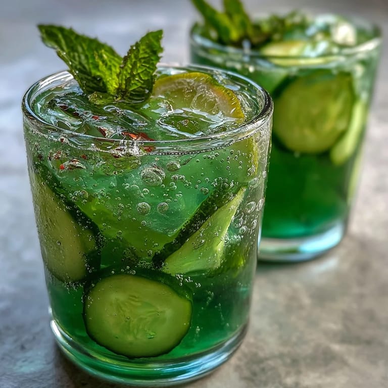 Refreshing Sparkling Cucumber Mint Lemonade Mocktail, perfect for a warm afternoon.