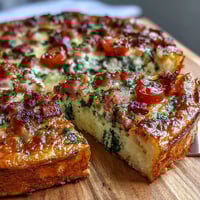 One-Pan Ham and Swiss Frittata with golden, fluffy eggs, savory ham, and melted Swiss cheese baked to perfection.