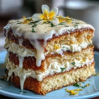 Mother's Day Lemon Curd Layer Cake with Edible Flowers, a vibrant citrus dessert topped with delicate edible blossoms.